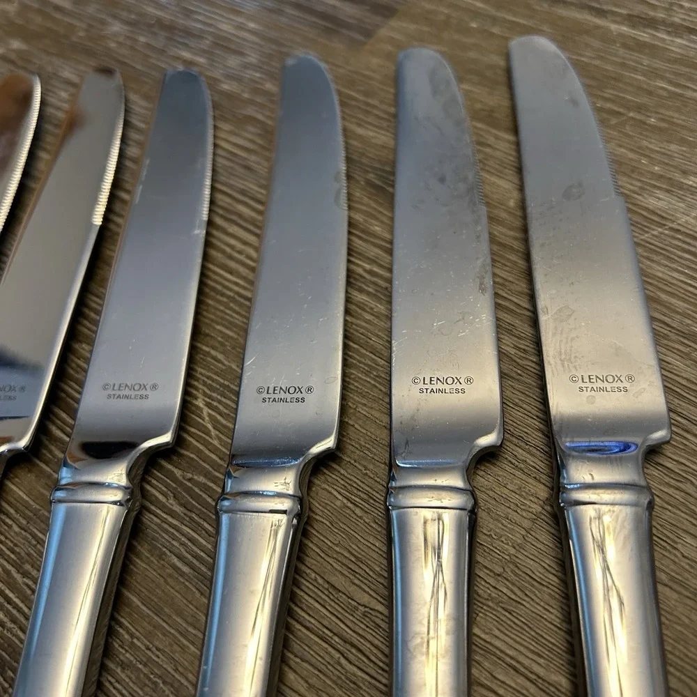 Lenox Portola 18/10 Stainless Steel Dinner Knives Beaded Flatware Lot of 8